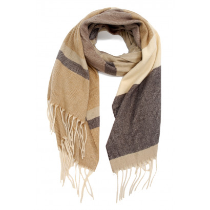 WOVEN WINTER SCARF PRINTED STRIPES WITH FRANGES