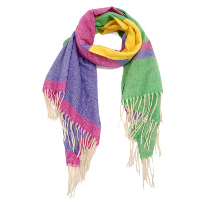 WOVEN WINTER SCARF PRINTED STRIPES WITH FRANGES