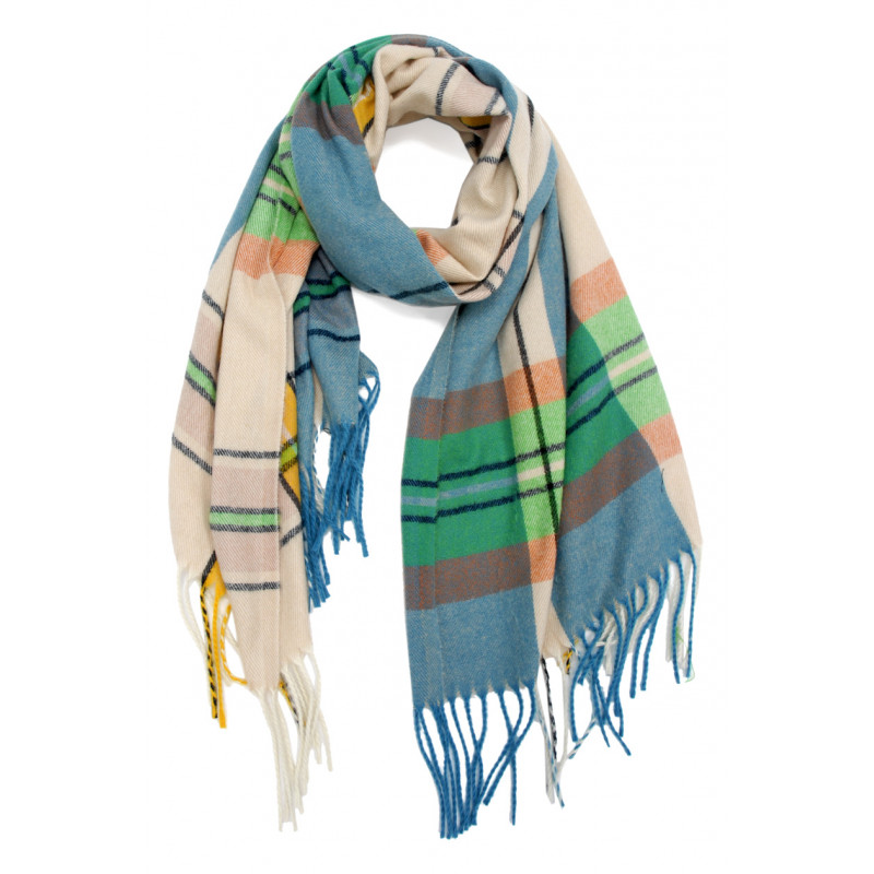 WOVEN WINTER SCARF CHECKED WITH FRINGES