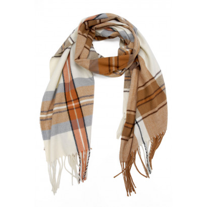 WOVEN WINTER SCARF CHECKED WITH FRINGES