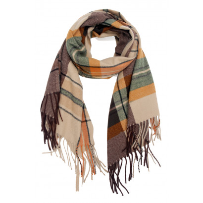 WOVEN WINTER SCARF CHECKED WITH FRINGES