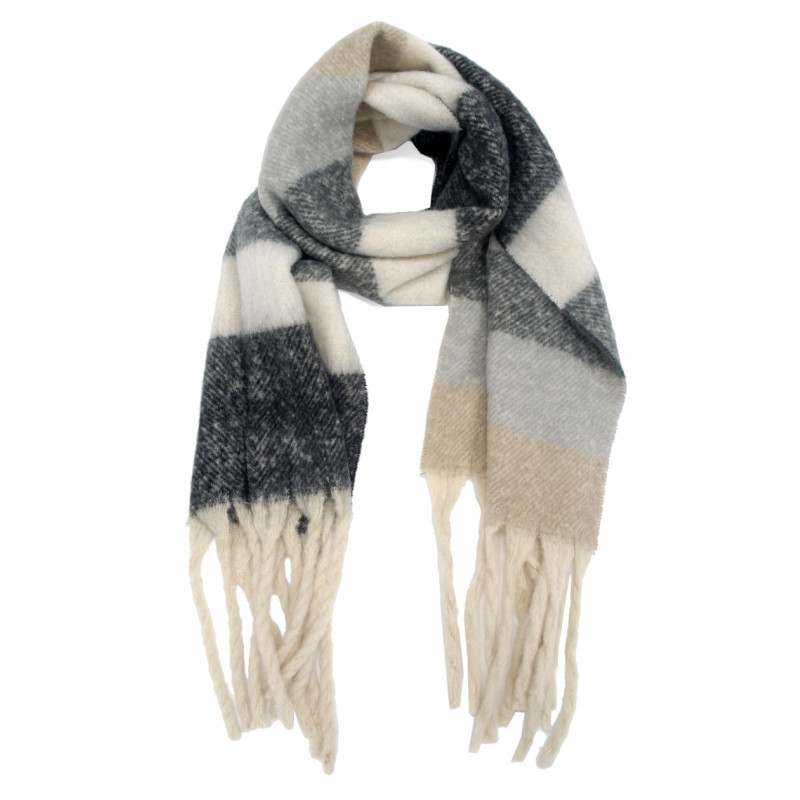 WINTER SCARF WITH LINES AND FRINGES