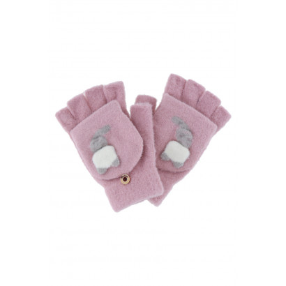 KIDS KNITTED MITTENS WITH TEDDY BEAR