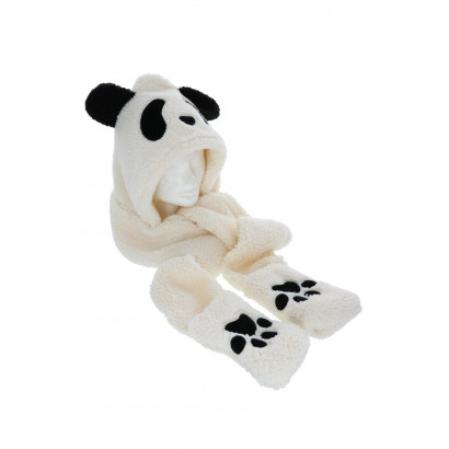 KIDS FLEECE HOOD WITH SCARF, PANDA STYLE