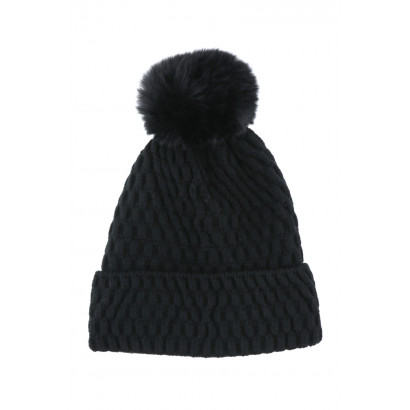 KNITTED HAT WITH TURN UP, GEOMETRIC AND POMPON