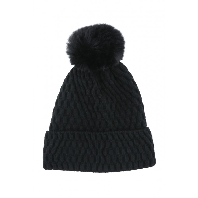 KNITTED HAT WITH TURN UP, GEOMETRIC AND POMPON