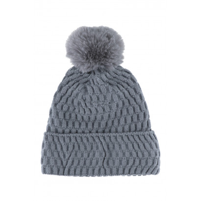 KNITTED HAT WITH TURN UP, GEOMETRIC AND POMPON