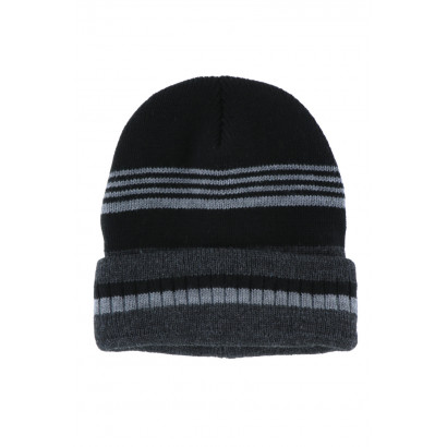 KIDS KNITTED HAT WITH TURN UP AND STRIPES