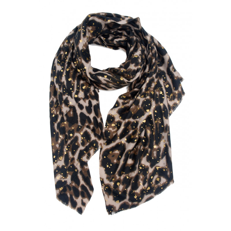 SCARF WITH ANIMAL PRINTED AND METALLIZED PRINT