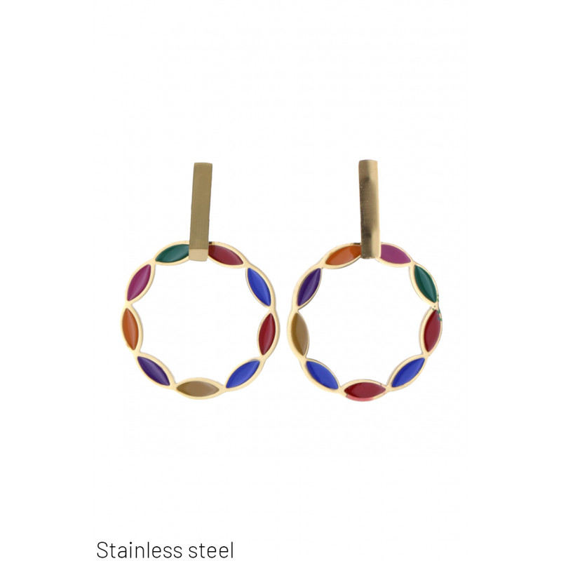 STEEL EARRING WITH ROUND PENDANT