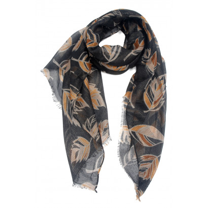 FOULARD IMPRIME FEUILLES ET LUREX DORE