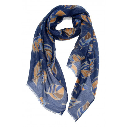 FOULARD IMPRIME FEUILLES ET LUREX DORE