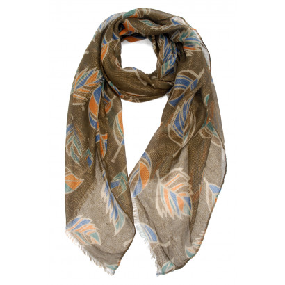 FOULARD IMPRIME FEUILLES ET LUREX DORE