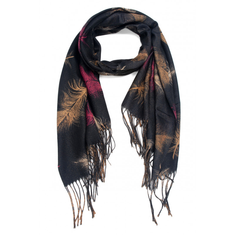 SCARF WITH FEATHERS METALLIZED PRINT