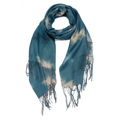 SCARF WITH FEATHERS METALLIZED PRINT