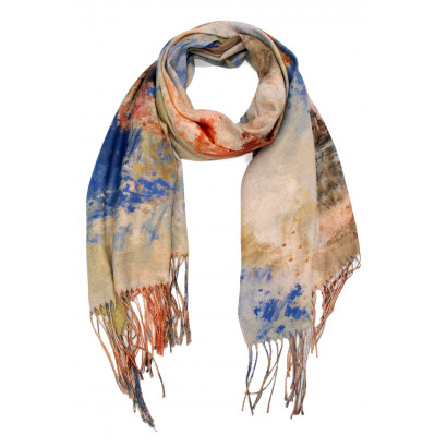 FOULARD IMPRIME DESSIN ABSTRAIT ET FRANGES