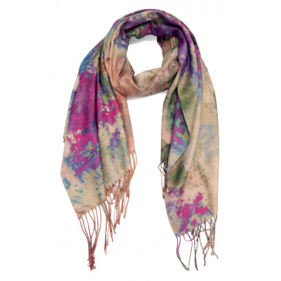 FOULARD IMPRIME DESSIN ABSTRAIT ET FRANGES