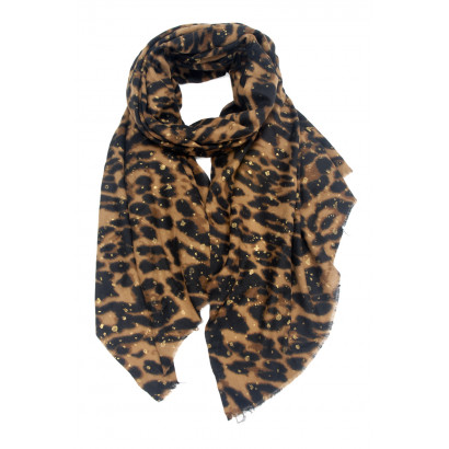 SCARF WITH ANIMAL PRINTED AND METALLIZED PRINT