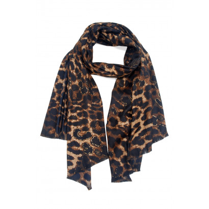 SCARF WITH ANIMAL PRINTED AND METALLIZED PRINT