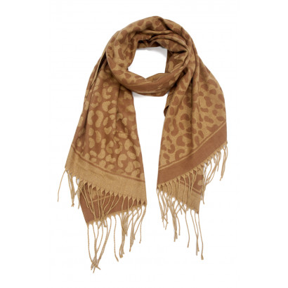 WOVEN SCARF ANIMAL PRINT WITH FRINGES