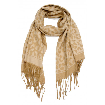 FOULARD TISSE IMPRIME ANIMAL AVEC FRANGES