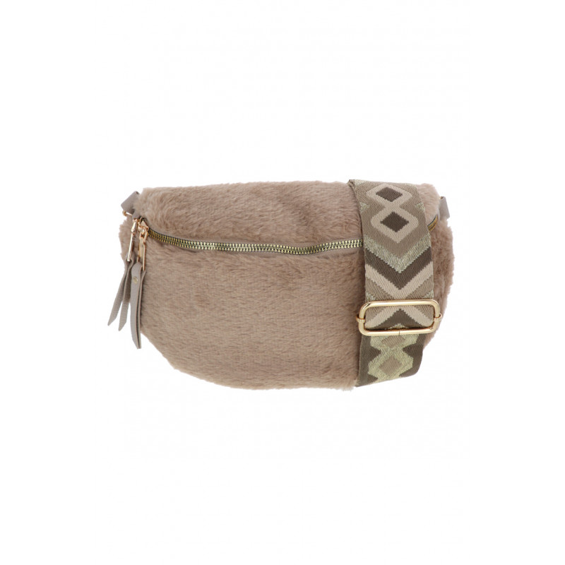 JOYDA, SAC BANANE CUIR, FAUSSE FOURRURE, SANGLE