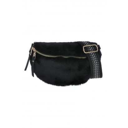 JOYDA, SAC BANANE CUIR, FAUSSE FOURRURE, SANGLE