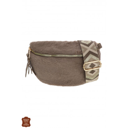 JOYDA, SAC BANANE CUIR, FAUSSE FOURRURE, SANGLE