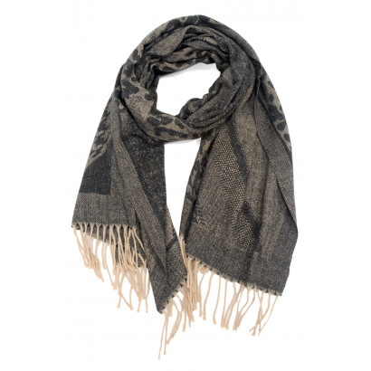 WOVEN SCARF ABSTRACT DESIGN PRINT WITH FRINGES