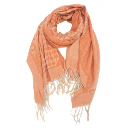 FOULARD TISSE IMPRIM2 DESSIN ABSTRAIT AVEC FRANGES