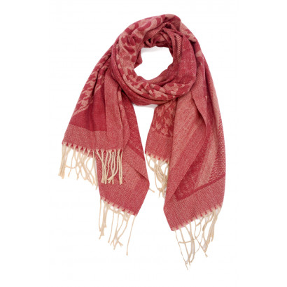 WOVEN SCARF ABSTRACT DESIGN PRINT WITH FRINGES