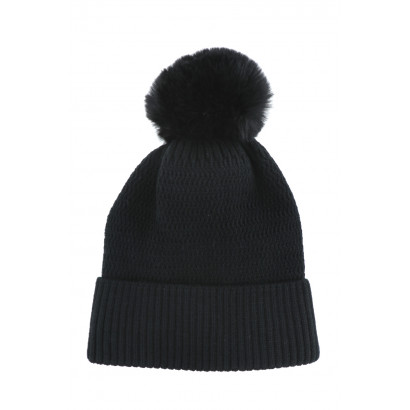 KNITTED HAT WITH TURN UP AND POMPON