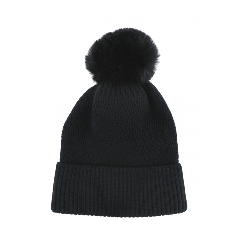 KNITTED HAT WITH TURN UP AND POMPON