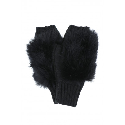 KNITTED MITTENS WITH FAKE FUR