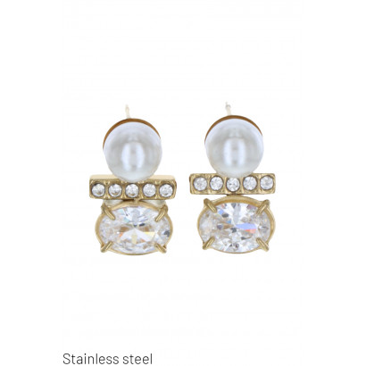 STEEL EARRING  PEARLS AND STRASS