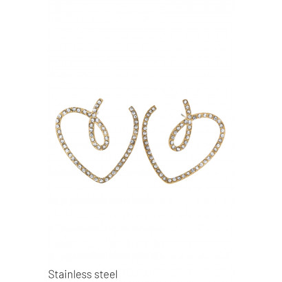 BOUCLES D'OREILLES EN ACIER COEUR ET STRASS