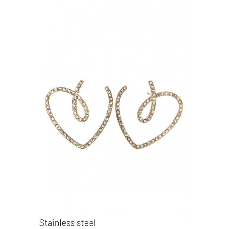 BOUCLES D'OREILLES EN ACIER COEUR ET STRASS