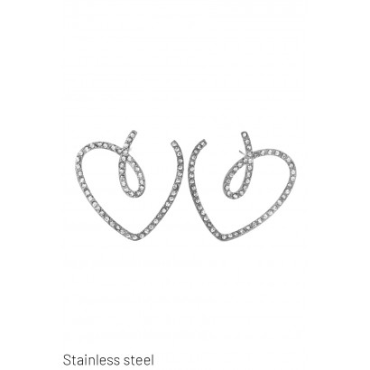 EARRIN. ST. STEEL  HEART SHAPE, RHINESTONES