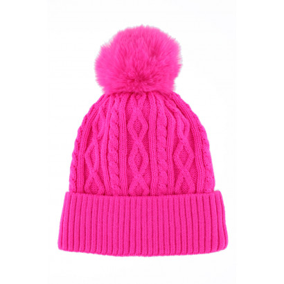 KNITTED HAT WITH TURN UP AND POMPON