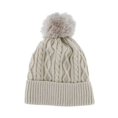 KNITTED HAT WITH TURN UP AND POMPON