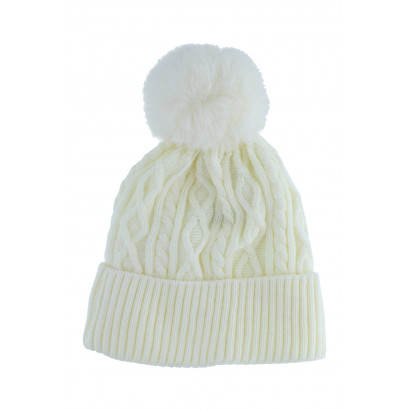 KNITTED HAT WITH TURN UP AND POMPON