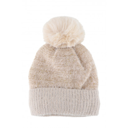 KNITTED HAT WITH POMPON, LUREX AND SEQUINS