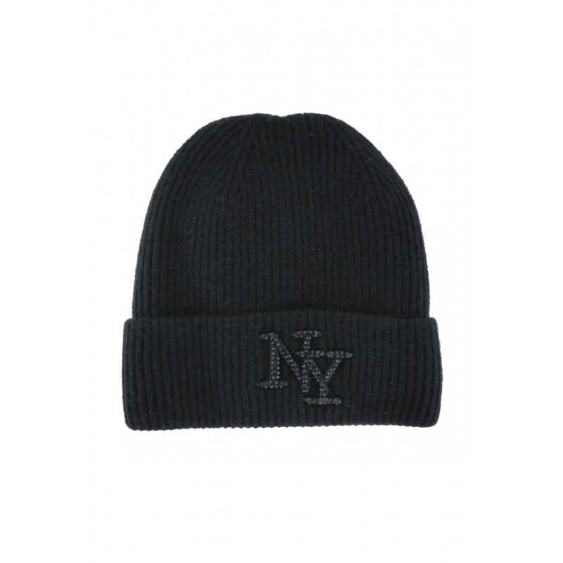 KNITTED HAT WITH TURN UP AND NYC