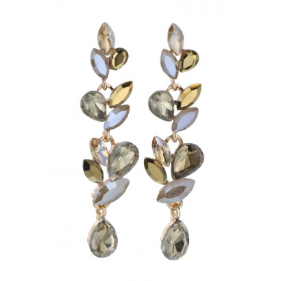 BOUCLES D'OREILLES, FORME DE FEUILLE AVEC STRASS