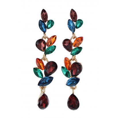 BOUCLES D'OREILLES, FORME DE FEUILLE AVEC STRASS