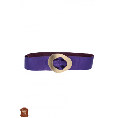 SHINY LEATHER BELT WITH ASYMMETRIC METALLIC BUCKLE