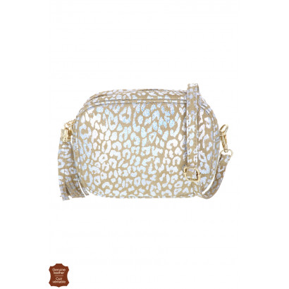 NINA, SAC BANDOULIÈRE CUIR BRILLANT, IMP. LEOPARD