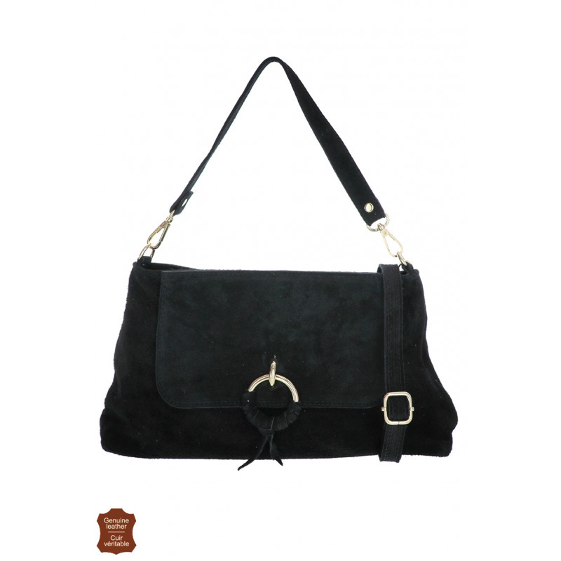 LILI, SUEDE SADDLE BAG, METAL RING DECORATION