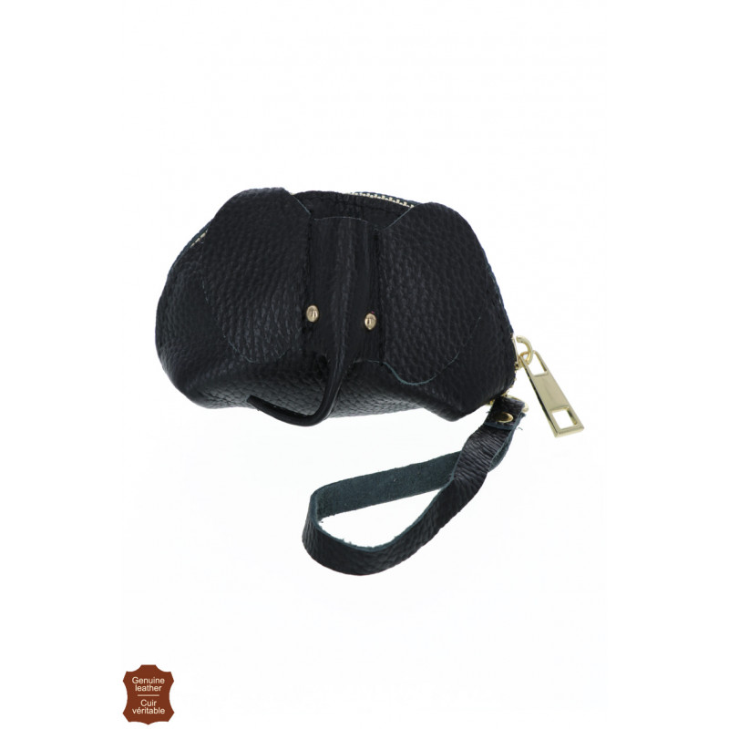 LEATHER PURSE IN SOLID COLOR AND ELEPHANT HEAD