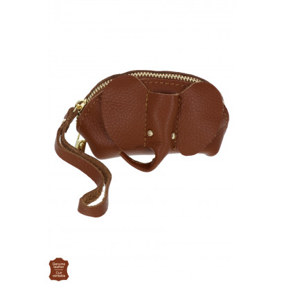 LEATHER PURSE IN SOLID COLOR AND ELEPHANT HEAD